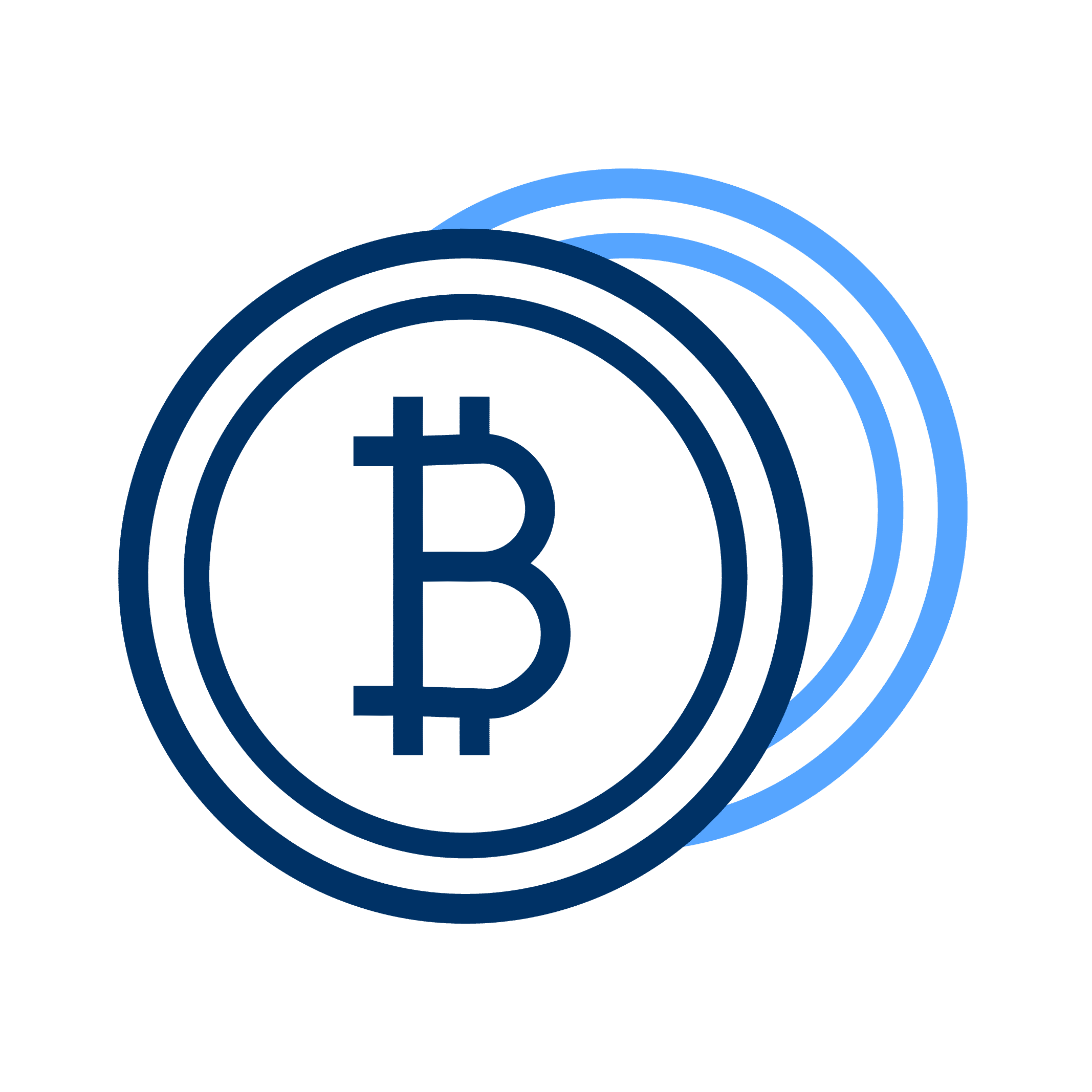 Crypto coins and tokens icon with blue Bitcoin logo