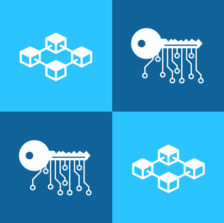 Keys and blocks representing the different types of blockchains