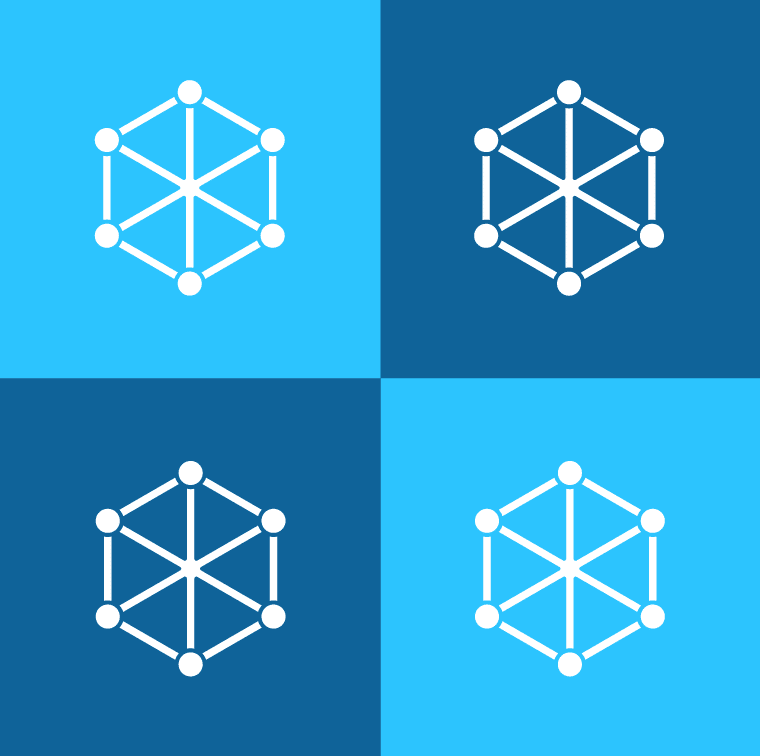 Decentralized vs distributed blockchain header - blue squares with network connections